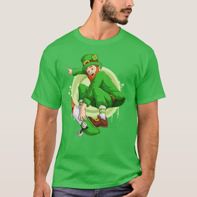 Funny St Patrick's day Leprechaun Skateboard T-Shirt (Front)