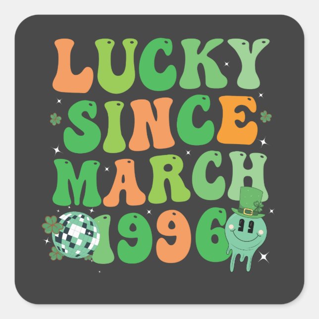 Funny St Patrick's Day Lucky Since March 1996 Square Sticker (Front)