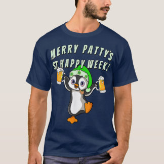 Funny St Patricks Day Party Penguin Drinking  T-Shirt