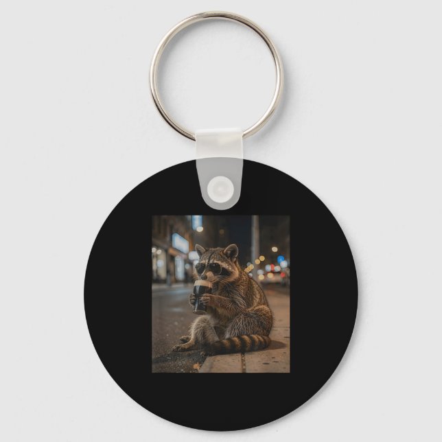 Funny st patricks day racoon drinking dark beer  key ring (Front)