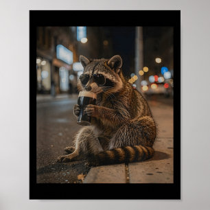 Funny st patricks day racoon drinking dark beer  poster