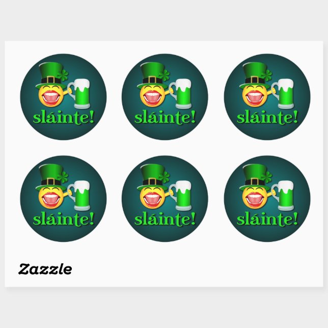 Funny St Patricks Day Sláinte Drinking Beer Emoji Classic Round Sticker (Sheet)