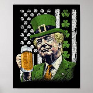 Funny St Patricks Day Trump American Flag Shamrock Poster