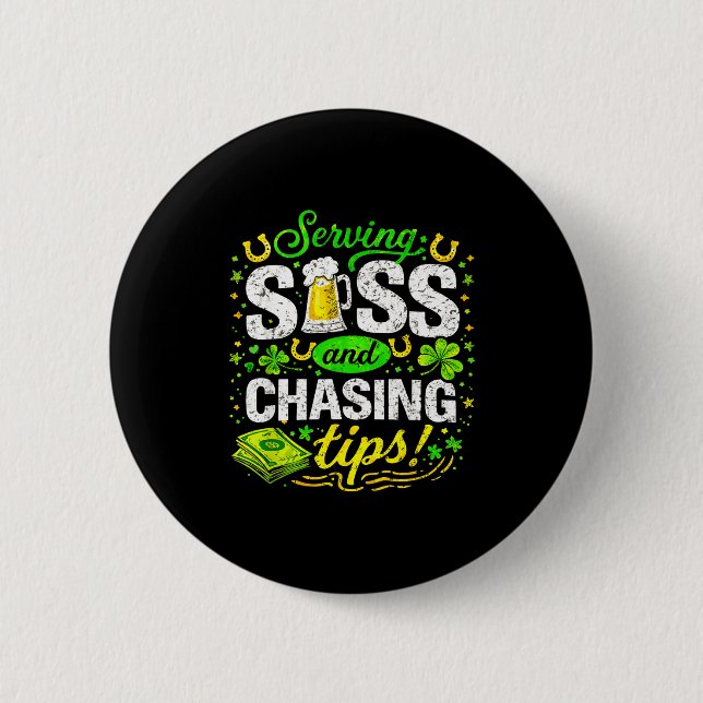 Funny st patricks day waitress bartender waiter 6 cm round badge (Front)