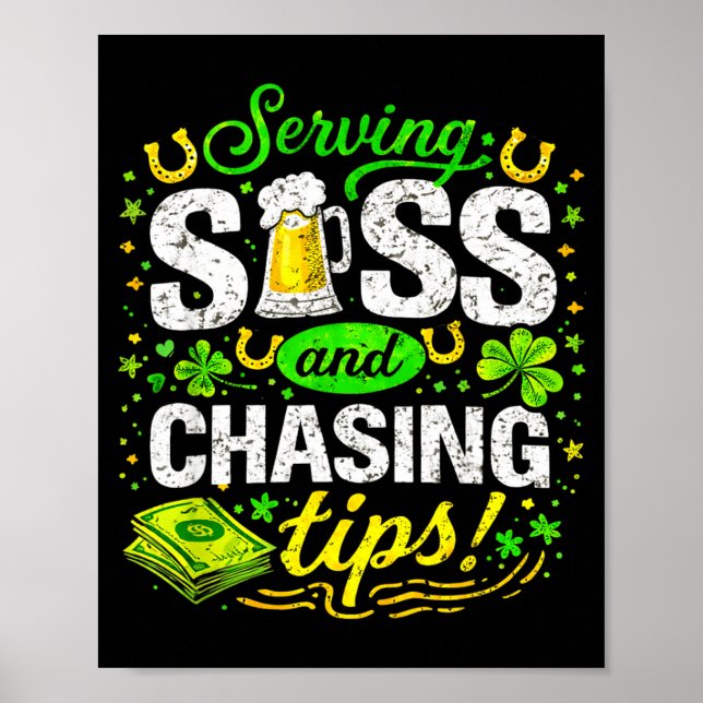 Funny st patricks day waitress bartender waiter poster (Front)