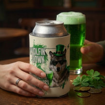 Funny St. Patrick's Day Wolf Can Cooler