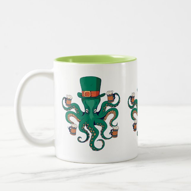 Funny St. Patricks Octopus Two-Tone Coffee Mug (Left)