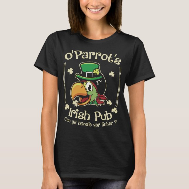Funny St Patricks Parrot Bird Irish T-Shirt (Front)