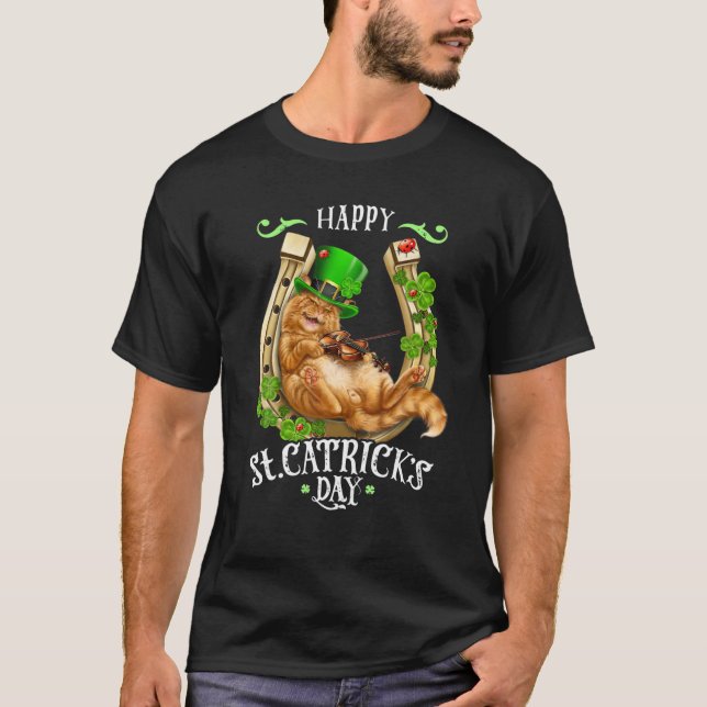 Funny St Pat's Paddy Patrick Day's Happy St Cat Tr T-Shirt (Front)
