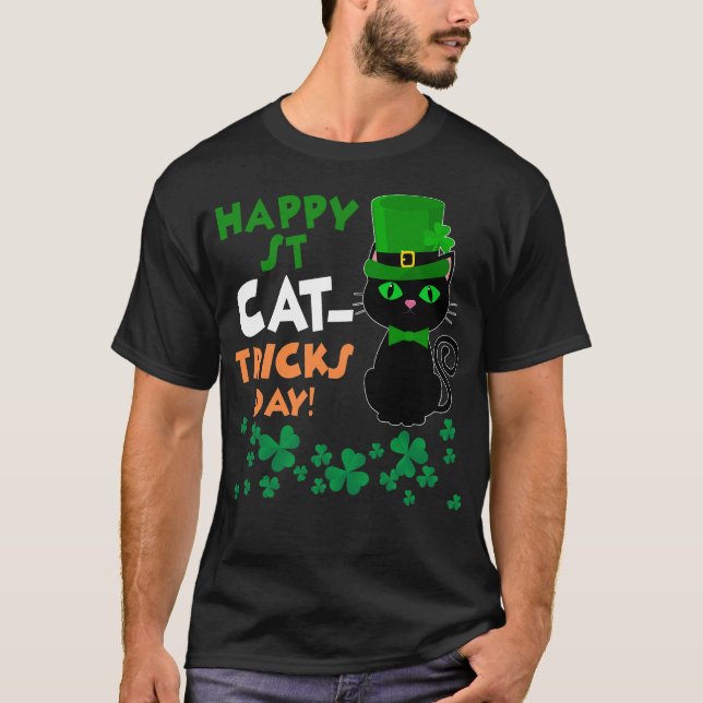 Funny St Pat's Paddy Patrick Day's Happy St Cat Tr T-Shirt (Front)