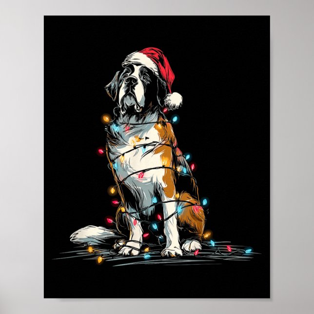 Funny St. Saint Bernard Christmas Graphics Dog Lig Poster (Front)