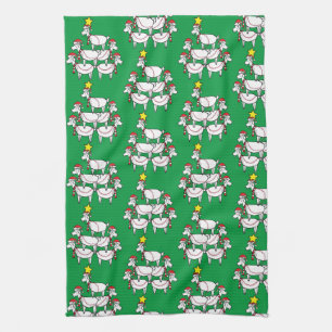 Funny Stacked Santa Goats Tea Towel