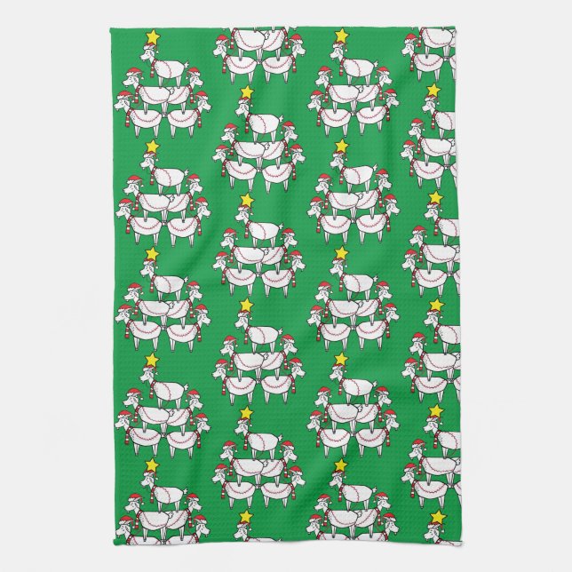 Funny Stacked Santa Goats Tea Towel (Vertical)