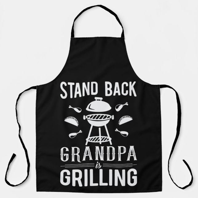 Funny Stand Back Grandpa Grilling Apron (Front)
