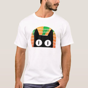 funny staring black cat vintage cat lover cute kit T-Shirt