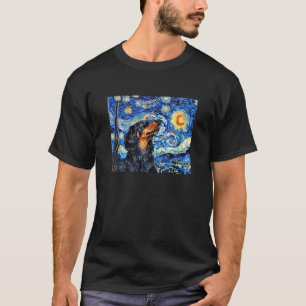 Funny Starry Night Black Long Haired Dachshund Lov T-Shirt