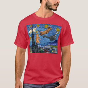 Funny Starry Night Cat Cute Art Paint for Cat Kitt T-Shirt