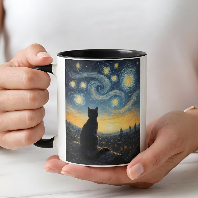 Funny Starry Night Cat Lover & Swirling Sky Art Mug (Creator Uploaded)