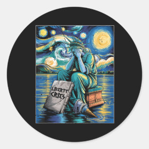 Funny Statue Of Liberty Cries, Van Gogh Starry Nig Classic Round Sticker