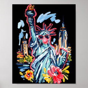 Funny Statue Of Liberty Floral Aamerica 4th Of Poster