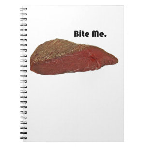 Funny Steak Cartoon, “Bite Me” Meat Pun Design Notebook