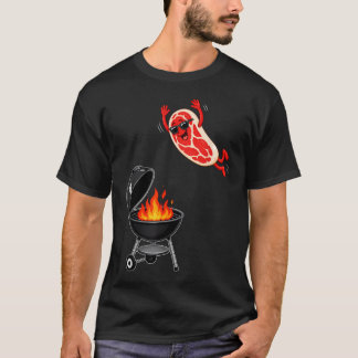 Funny Steak Jumping Into Griller Bbq Party T-Shirt