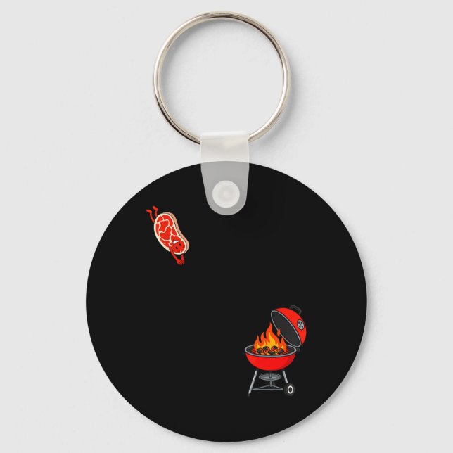 Funny Steak Jumping On To Grill Dive Flying Bbq Key Ring (Front)