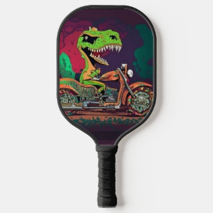 Funny Steam Punk T-rex on Motorcycle Pickleball Paddle
