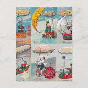 funny steampunk air machines wacky inventions postcard