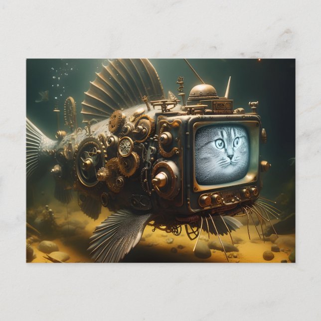 Funny Steampunk Catfish Postcard (Front)