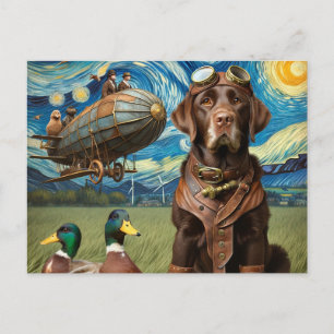Funny Steampunk Chocolate Lab Postcard