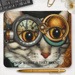 Funny Steampunk Glasses Cat Mouse Mat