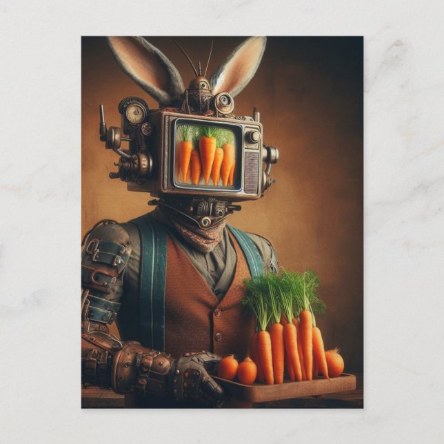 Funny Steampunk Rabbit With Carrots Postcard (Front)