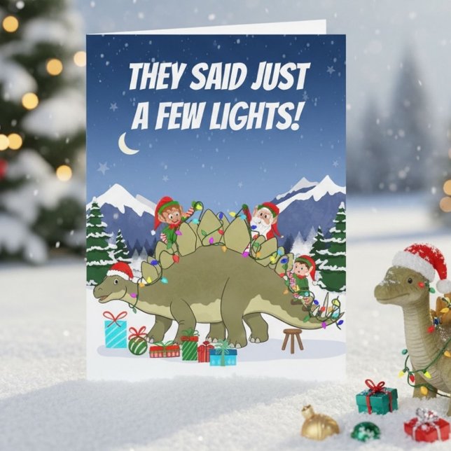 Funny Stegosaurus Christmas Lights Elves Card (Creator Uploaded)
