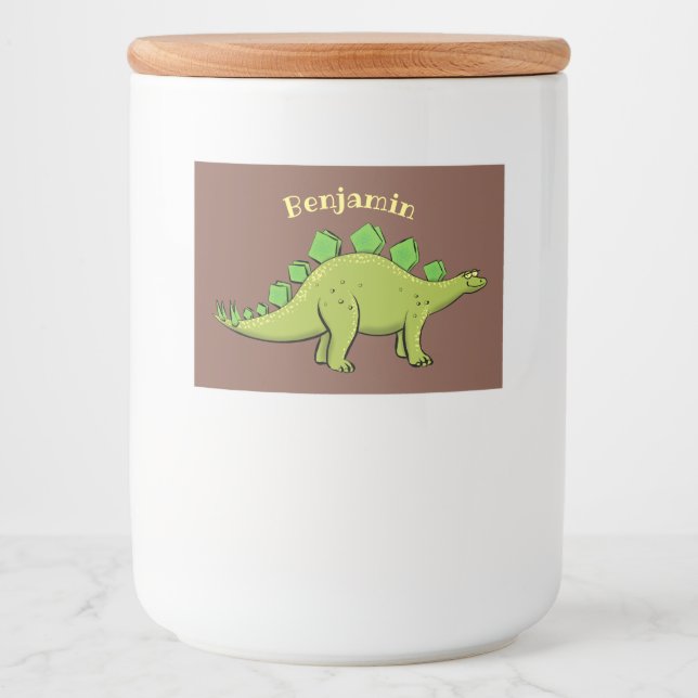 Funny stegosaurus dinosaur cartoon food label (Front)