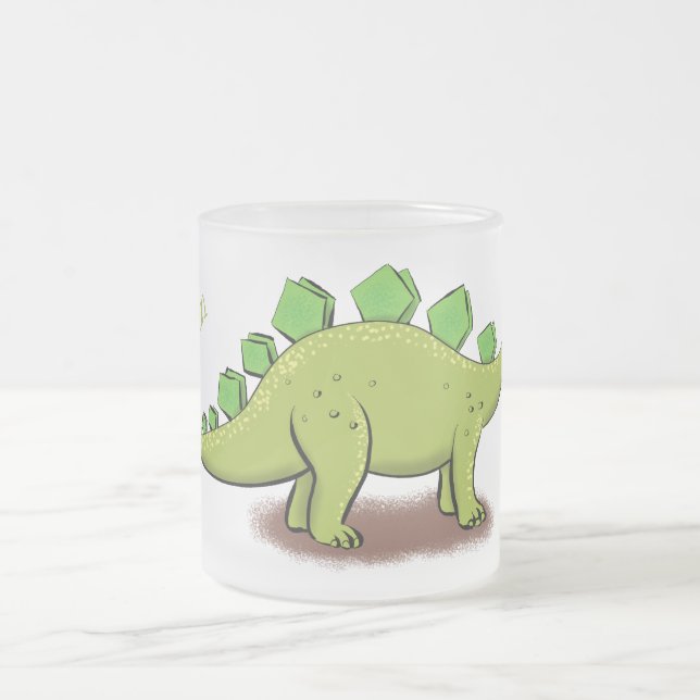 Funny stegosaurus dinosaur cartoon frosted glass coffee mug (Center)