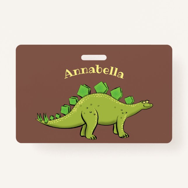 Funny stegosaurus dinosaur cartoon ID badge (Front)