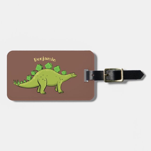 Funny stegosaurus dinosaur cartoon luggage tag (Front Horizontal)