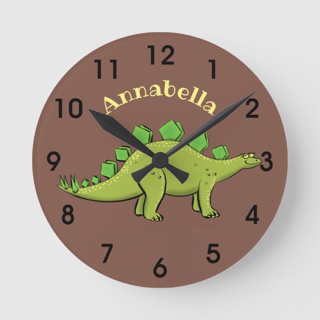 Funny stegosaurus dinosaur cartoon round clock (Front)