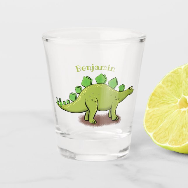 Funny stegosaurus dinosaur cartoon  shot glass (Front)