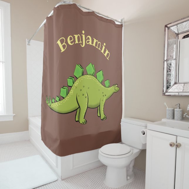 Funny stegosaurus dinosaur cartoon shower curtain (In Situ)