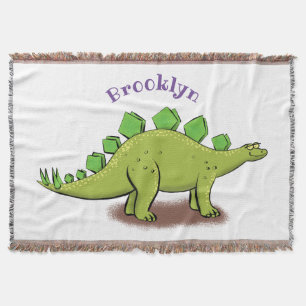 Funny stegosaurus dinosaur cartoon throw blanket