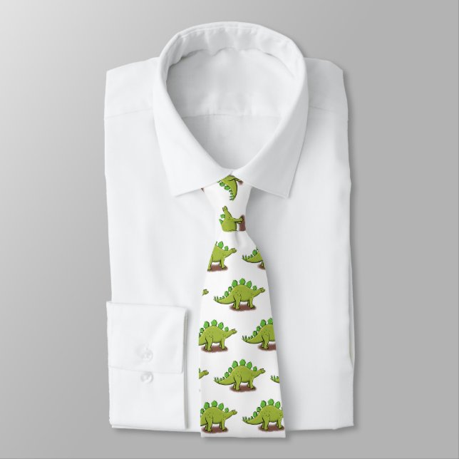 Funny stegosaurus dinosaur cartoon tie (Tied)