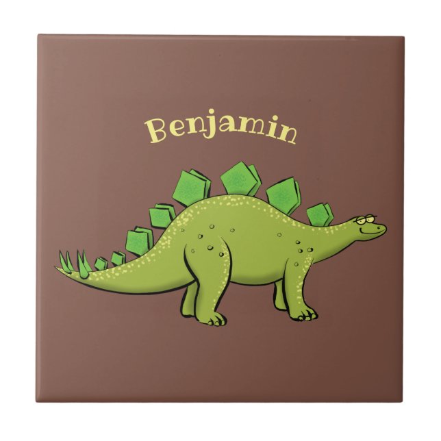 Funny stegosaurus dinosaur cartoon tile (Front)