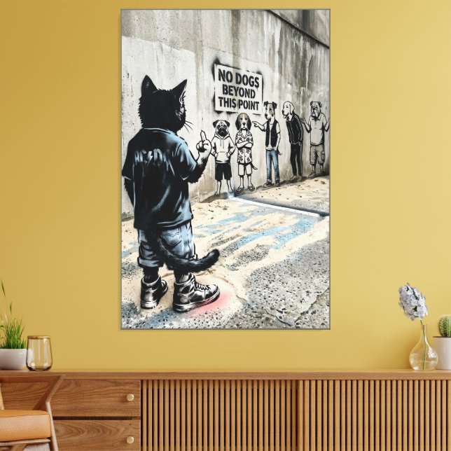 Funny Stencil Art Cat and Dogs Canvas Print (Insitu(LivingRoom))