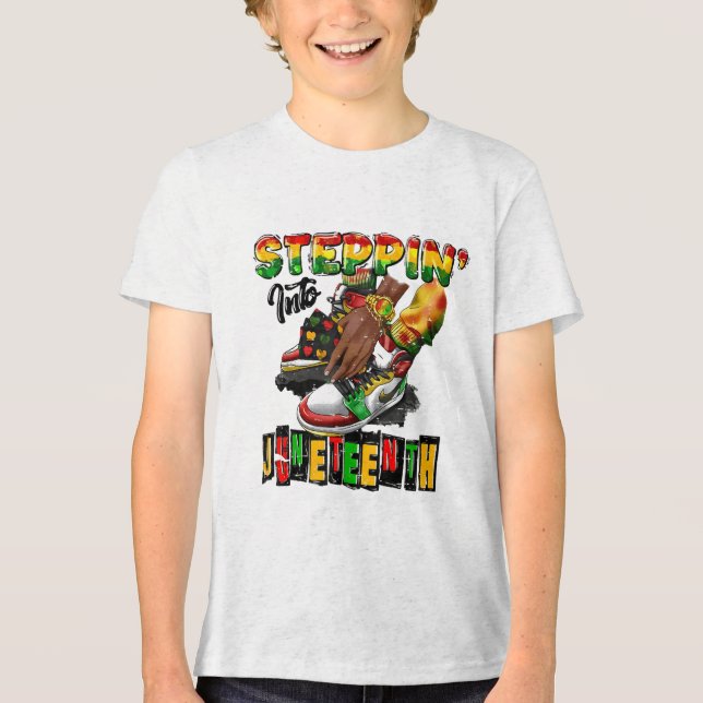 Funny Stepping Into Juneteenth 1865 Black History  Tri-Blend Shirt (Front)