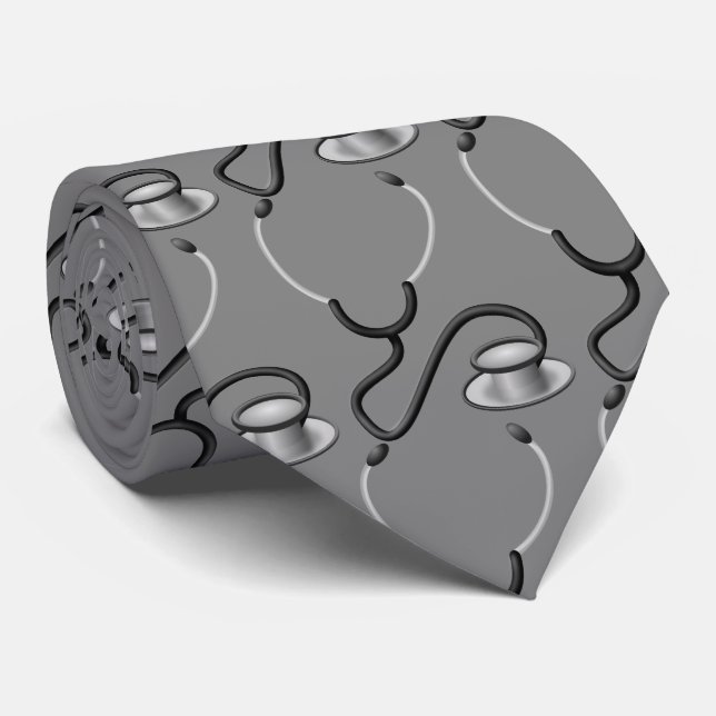 Funny stethoscope for doctor on grey tie (Rolled)