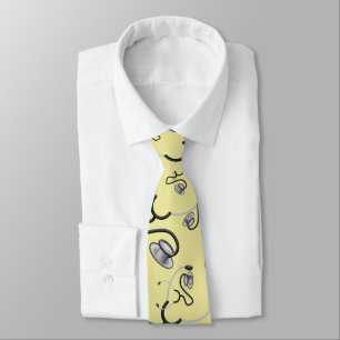 Funny stethoscopes for doctors on cream yellow tie