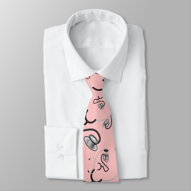 Funny stethoscopes for doctors on light pink tie (Tied)
