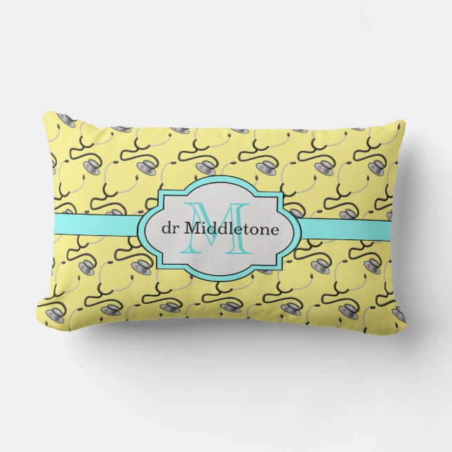 Funny stethoscopes for doctors on yellow name lumbar cushion (Front)